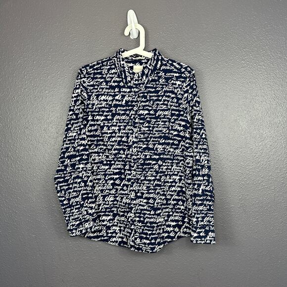 Chico's Size 1 No-Iron Love at First Sight Caroline Button Down Shirt Blue White - Picture 1 of 7